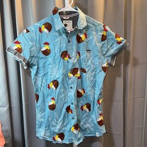 NWT Men’s Free Planet Buttons Down Short Sleeves Coconut Tropical Shirt Medium